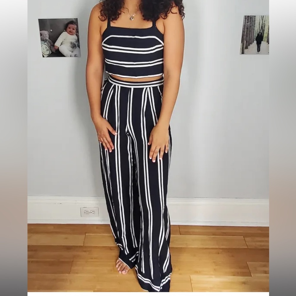 Coastal Living black and White Striped Two-Piece Jumpsuit